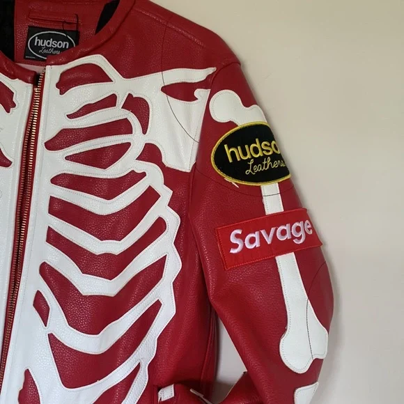 Hudson Leather Skeleton Motorcycle Men’s Leather Jacket - Picture 4 of 16